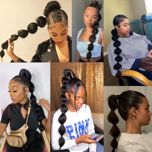Long Bubble Ponytail Extension Wrap Around Synthetic Hair Lantern Braid For Women Hair Styling