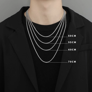 Men's titanium steel keel chain necklace in four lengths 50cm to 70cm on model