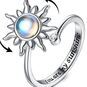Adjustable spinner ring with sunflower design and You Are My Sunshine engraving