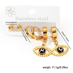 Detailed size specifications for gold stainless steel eyelash and evil eye earring set