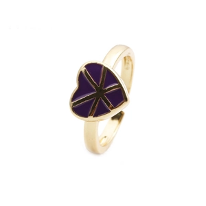 Adjustable gold plated open ring featuring a purple enamel heart in geometric design