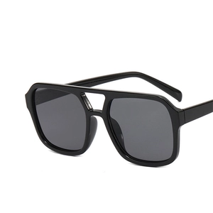 Classic black double bridge aviator sunglasses with oversized square frame and dark lenses