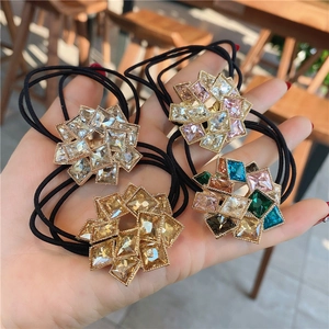 Square Rhinestone Hair Ties Elegant Crystal Hair Scrunchies Alloy Geometric Flower Elastic Hair Bands For Women