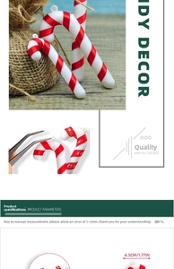 Detailed view of 4.5cm red and white striped Christmas candy cane hanging ornaments