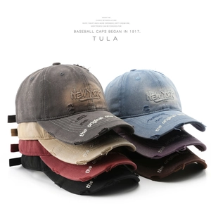 Casquette De Baseball En Coton Lavé Avec Broderie New York Style Vintage Distressed Chapeau De Soleil Réglable Unisexe