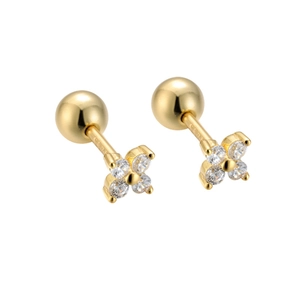 Exquisite S925 sterling silver gold-plated four-leaf clover stud earrings with clear zircons
