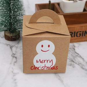 Brown kraft paper Christmas gift box with red snowman and handle for candy packaging