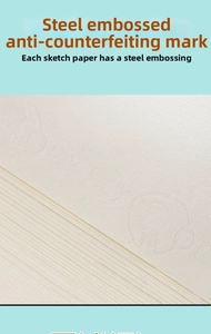 Macro detail of professional sketching paper showing the embossed anti-counterfeit mark