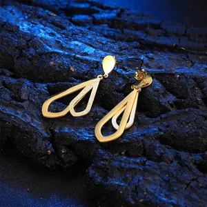 Elegant gold titanium steel teardrop earrings with dual matte and polished finish