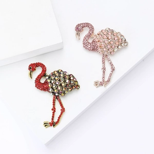 Exquisite flamingo brooches with colorful rhinestones in red and pink styles