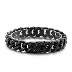 Bracelet gourmette noir en acier inoxydable poli pour homme avec fermoir sécurisé