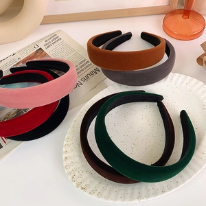 French vintage wide velvet padded headbands in assorted elegant retro colors for women