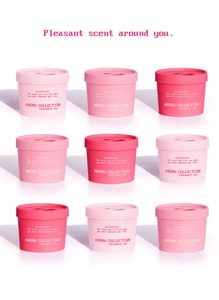 Grid view of nine pink fragrance gel jars for car and indoor air freshening aroma