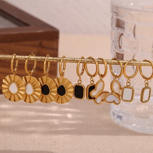 Retro-Quadrat-Emaille-Ohrringe aus 18K vergoldetem Edelstahl für Damen