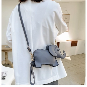 Detail of dark grey elephant crossbody bag in PU leather with adjustable shoulder strap