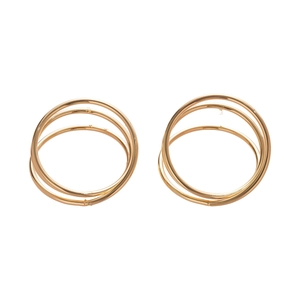 Three-layer hollow gold-plated twisted hoop earrings with a minimalist geometric style