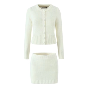 Knit Cardigan And Mini Skirt Slim Fit Long Sleeve Round Neck Button Front Solid Color Chic Casual Elegant For Women