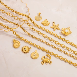 Gold stainless steel ocean series necklaces with seashell and starfish pendants
