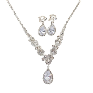 Sparkling silver bridal jewelry set with water drop zircon necklace and earrings