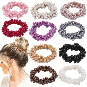 Handmade Faux Artificial Pearl Beaded Hair Ties High Elastic Elegant Ponytail Holder Scrunchies For Women Girls Daily Accessory