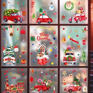 Christmas static window stickers with red truck and Santa patterns for glass decoration