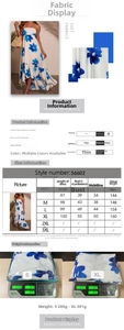 Detailed size chart for Bohemian floral dress showing length and bust measurements
