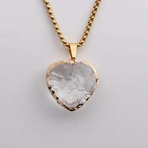 Elegant gold heart pendant necklace with clear glass crystal for Valentine's Day jewelry gift