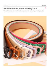 Selection of minimalist faux leather belts for women in seven candy colors with square buckles