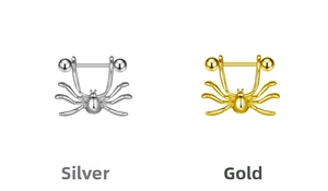 Spider belly ring in polished steel and gold finish with intricate eight-leg detail