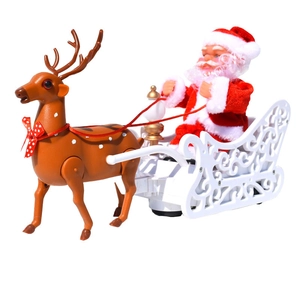 Electric Santa Claus in white sleigh with a brown reindeer holiday desktop decoration