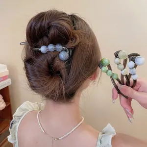 Rundes Acryl-Haarstäbchen mit Harzbesatz im Vintage-Stil für elegante Frisuren