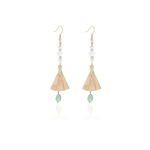Detail of elegant Chinese style drop earrings with butterfly, pearl, and gold tassels
