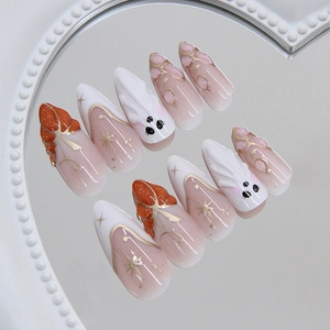 Halloween 3D ghost and star press on nails with long stiletto shape and orange accents