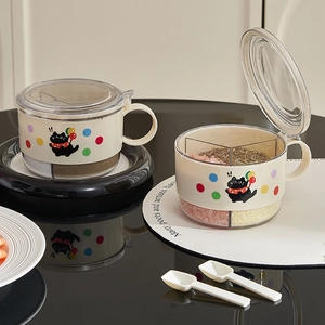 Compartmentalized Seasoning Container Plastic Moisture-Proof Spice Storage With Lid And Spoons Cartoon Cat For Kitchen