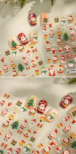 Adesivi per unghie natalizi 3D in rilievo con Babbo Natale, pupazzi di neve e alberi decorati
