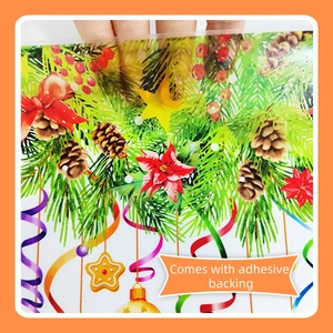 Detail showing hand peeling a Christmas sticker with adhesive backing and festive patterns