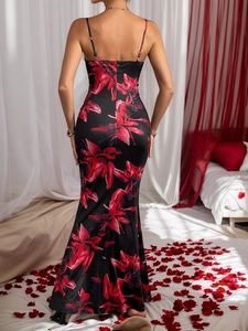 Elegantes Maxikleid mit Blumendruck, V-Ausschnitt und figurbetontem Fischschwanz-Design
