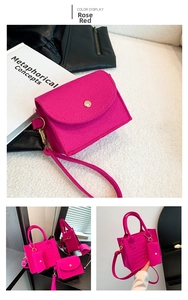 Detail of rose red croc-embossed tote bag and matching felt zipper coin purse set