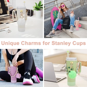 DIY colorful floral woven chain and faux fur pompom charms for 40oz tumbler mugs