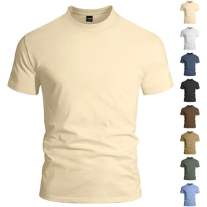 Men Short Sleeve T-Shirt Polyester Round Neck Solid Color Casual Sport Breathable Lightweight Fashion Top