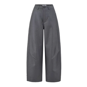 Damen Stoffhose mit hoher Taille und weitem Bein in Dunkelgrau mit lockerem Schnitt