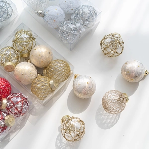 6cm Christmas tree ornaments set with glitter and star patterns in gold and champagne
