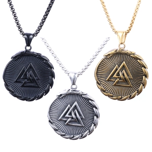 Nordic Viking Valknut pendant necklace in black gold and silver stainless steel