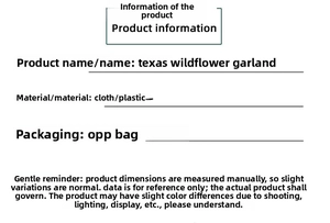 Specifiche del materiale per ghirlanda di fiori selvatici del Texas in tessuto e plastica