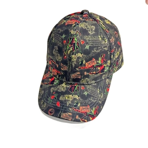 Vintage sun protection baseball cap with artistic prints of Eiffel Tower and flowers