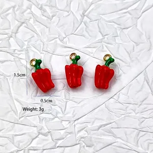 Three red chili alloy enamel pendants with gold loops for DIY jewelry making