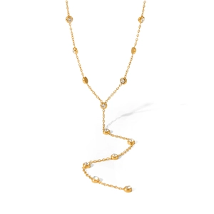 Elegant 18K gold plated stainless steel Y-shaped necklace with bezel set crystals