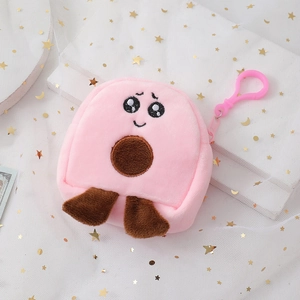 Pink plush avocado coin purse with legs and plastic hook on decorative tulle