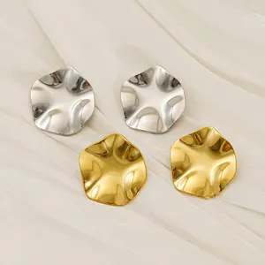 Wavy Irregular Round Disk Stud Earrings Stainless Steel 18K Gold Plated Minimalist Textured Fashion Jewelry For Women