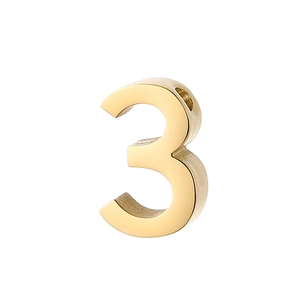 Minimalist gold number 3 pendant crafted in polished stainless steel for necklace design